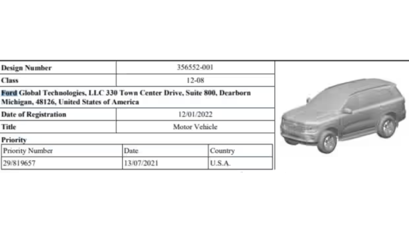 Ford has filed a design patent for the new-gen Endeavour in India