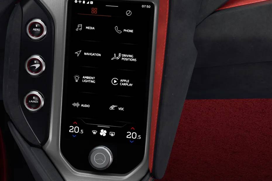 Mclaren 750S Infotainment System Main Menu